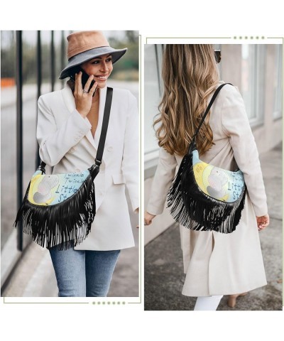 Women Fringe Tassel Cross Body Bag Cute Elephant Baby Blue Leisure Shoulder Bag Color275 $12.42 Crossbody Bags