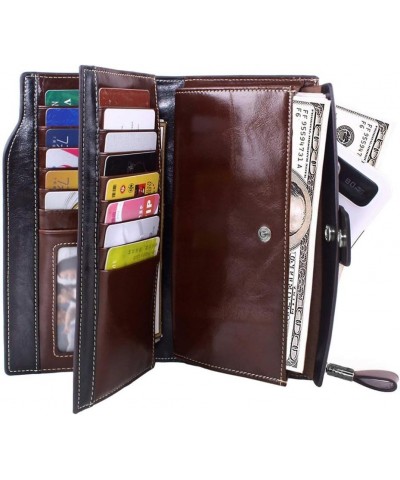 Women Wallet Large Capacity Luxury Wax Genuine Leather Wallet Purse with Zipper Pocket $35.88 Wallets