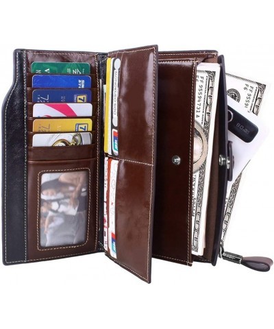 Women Wallet Large Capacity Luxury Wax Genuine Leather Wallet Purse with Zipper Pocket $35.88 Wallets