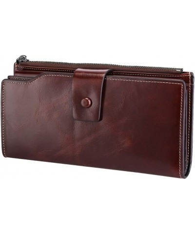 Women Wallet Large Capacity Luxury Wax Genuine Leather Wallet Purse with Zipper Pocket $35.88 Wallets