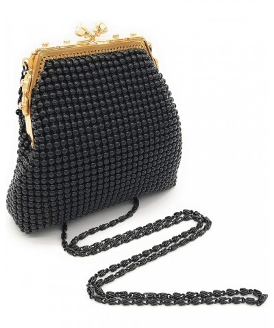 Women X-Small Metal beaded mesh evening clutch purse Black $16.19 Evening Bags