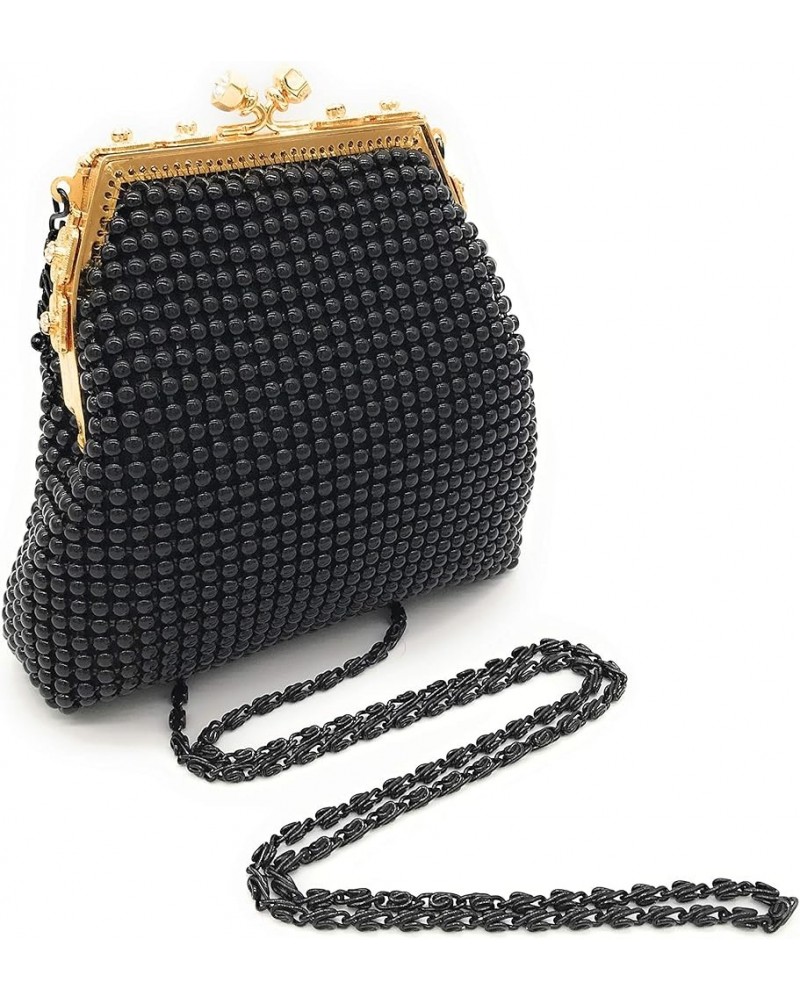 Women X-Small Metal beaded mesh evening clutch purse Black $16.19 Evening Bags