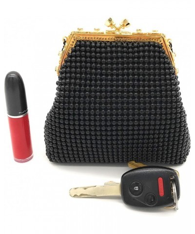 Women X-Small Metal beaded mesh evening clutch purse Black $16.19 Evening Bags