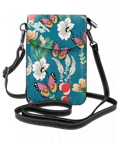 Small Crossbody Phone Bags for Women Leather Cell Phone Purse Lightweight Cell Phone Wallet Girls Butterfly Flowers $16.70 Cr...