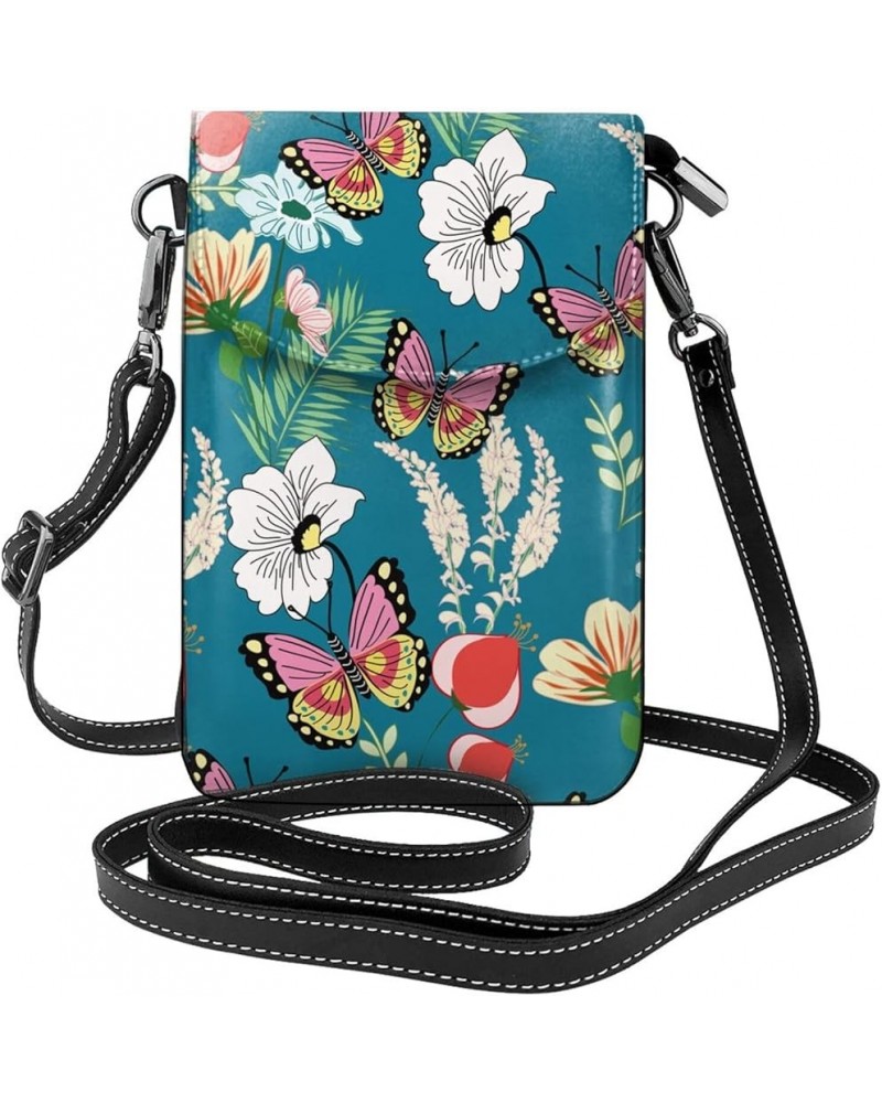 Small Crossbody Phone Bags for Women Leather Cell Phone Purse Lightweight Cell Phone Wallet Girls Butterfly Flowers $16.70 Cr...