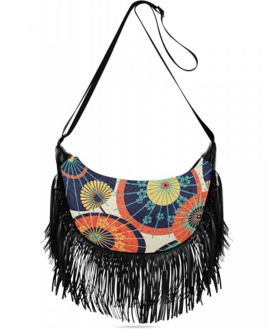 Colorful Traditional Japanese Umbrellas Crossbody Bag for Women Fringe Shoulder Bag with Adjustable Strap $14.03 Crossbody Bags