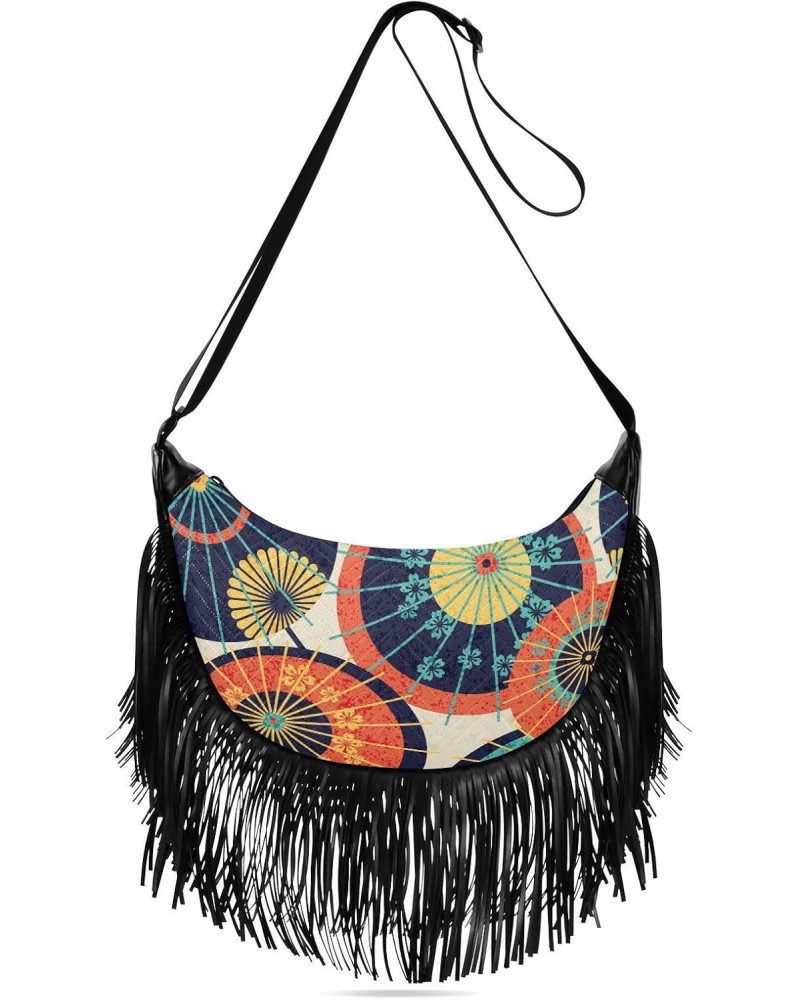 Colorful Traditional Japanese Umbrellas Crossbody Bag for Women Fringe Shoulder Bag with Adjustable Strap $14.03 Crossbody Bags