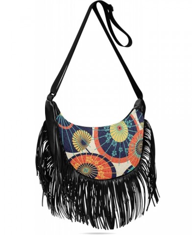 Colorful Traditional Japanese Umbrellas Crossbody Bag for Women Fringe Shoulder Bag with Adjustable Strap $14.03 Crossbody Bags