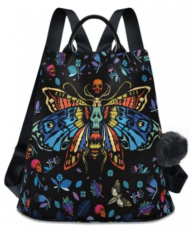 Women Backpack Purse Colorful Moth Butterfly Skull Backpack for Women Anti-theft Shoulder Bag Carry On Backpack Lightweight R...