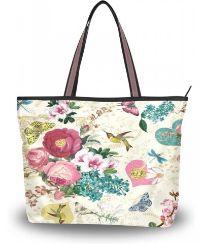 Women's Shoulder Handbags Tote Purse with Zipper closure Bird Butterfly Rose $12.04 Shoulder Bags