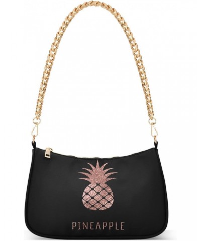 Rose Gold Pineapple Black Small Chain Shoulder Bag for Women Travel Hobo Tote Handbag Clutch Purse with Zipper $17.39 Totes