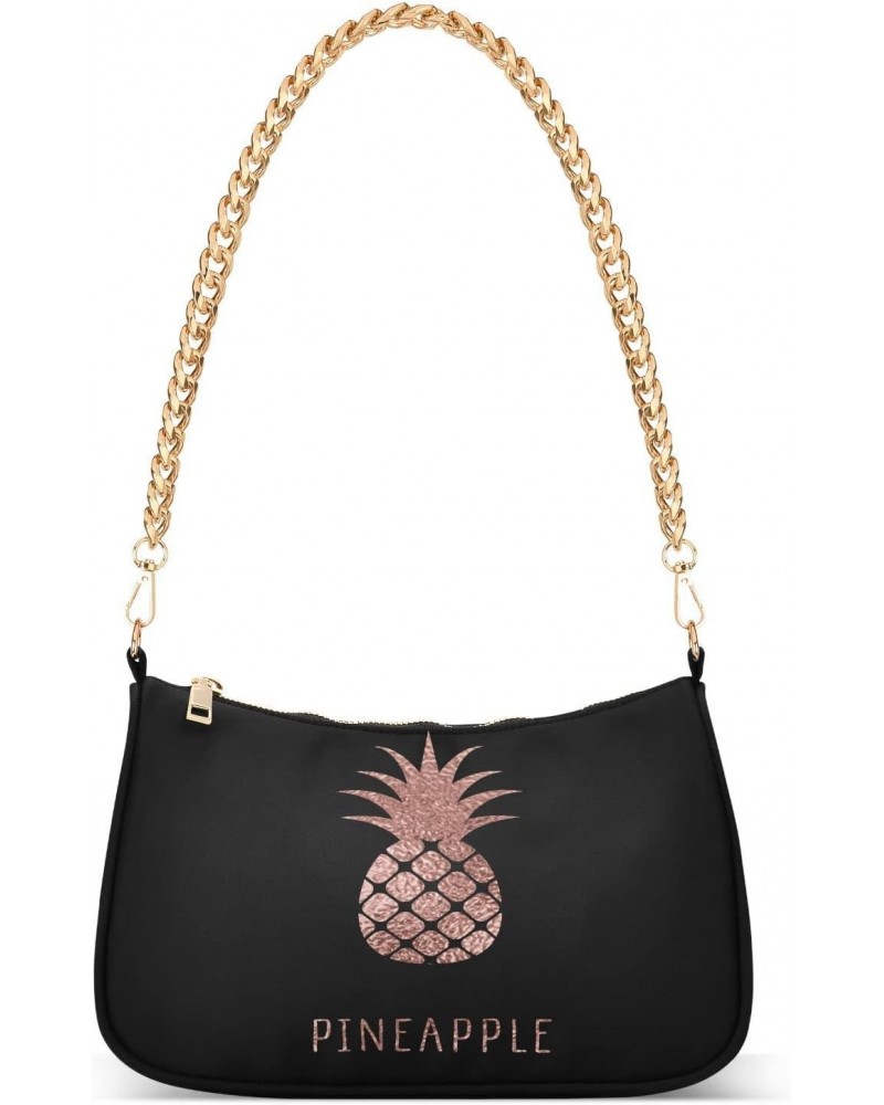 Rose Gold Pineapple Black Small Chain Shoulder Bag for Women Travel Hobo Tote Handbag Clutch Purse with Zipper $17.39 Totes