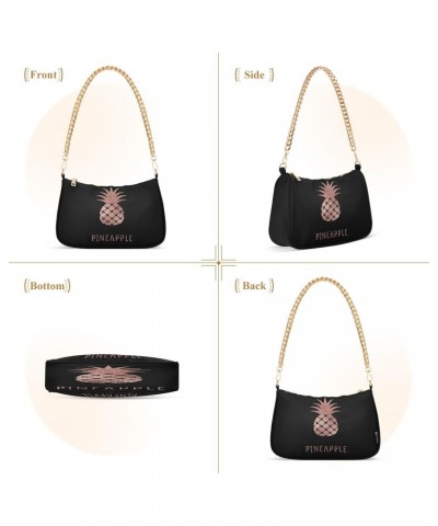 Rose Gold Pineapple Black Small Chain Shoulder Bag for Women Travel Hobo Tote Handbag Clutch Purse with Zipper $17.39 Totes