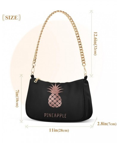 Rose Gold Pineapple Black Small Chain Shoulder Bag for Women Travel Hobo Tote Handbag Clutch Purse with Zipper $17.39 Totes