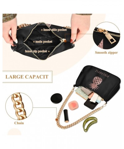 Rose Gold Pineapple Black Small Chain Shoulder Bag for Women Travel Hobo Tote Handbag Clutch Purse with Zipper $17.39 Totes