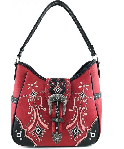 Western Floral Embroidery Studs Bling Rhinestone Buckle Shoulder Concealed Carry Handbag Purse Red Tote $34.29 Shoulder Bags