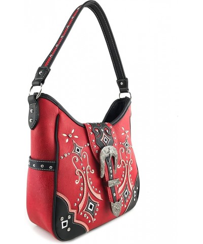 Western Floral Embroidery Studs Bling Rhinestone Buckle Shoulder Concealed Carry Handbag Purse Red Tote $34.29 Shoulder Bags