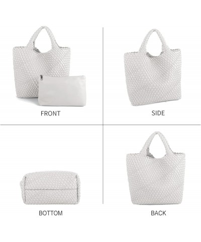 Woven Beach Tote Bag, Women Macaron Soft Leather Weave Handbag with Purse Top-handle Handbag for Work Travel White $20.63 Totes