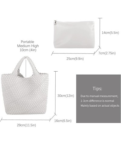 Woven Beach Tote Bag, Women Macaron Soft Leather Weave Handbag with Purse Top-handle Handbag for Work Travel White $20.63 Totes