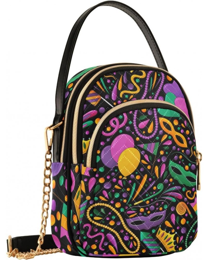 Mardi Gras Cell Phone Purse Masquerade Crown Heart Beads Crossbody Handbag Durable Shoulder Bag Sturdy Travel Pouch Compact C...