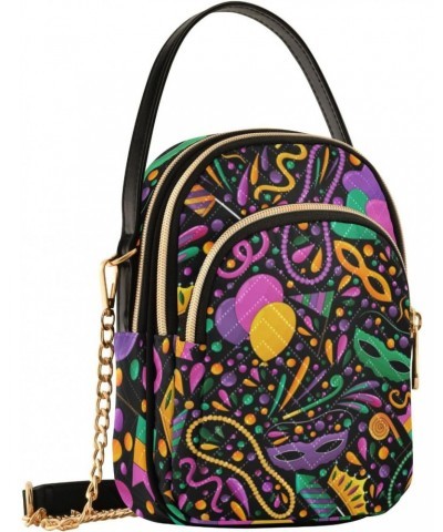 Mardi Gras Cell Phone Purse Masquerade Crown Heart Beads Crossbody Handbag Durable Shoulder Bag Sturdy Travel Pouch Compact C...