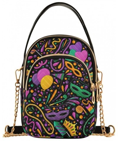 Mardi Gras Cell Phone Purse Masquerade Crown Heart Beads Crossbody Handbag Durable Shoulder Bag Sturdy Travel Pouch Compact C...