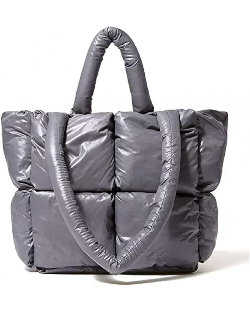 Large Puffer Tote Bag Winter Soft Puffer Down Padding Shoulder Bags Trendy Luxury Quilted Padded Handbags for Women Grey $29....