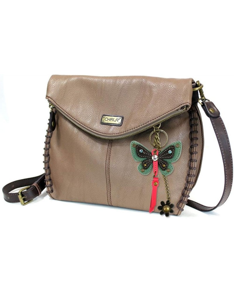 Charming Crossbody Bag Shoulder Handbag With Flap Top and Zipper Brown Teal Butterfly $31.20 Crossbody Bags