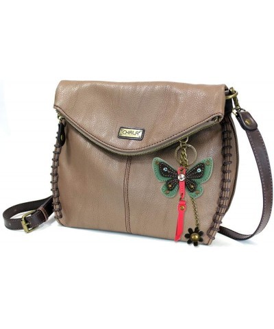 Charming Crossbody Bag Shoulder Handbag With Flap Top and Zipper Brown Teal Butterfly $31.20 Crossbody Bags