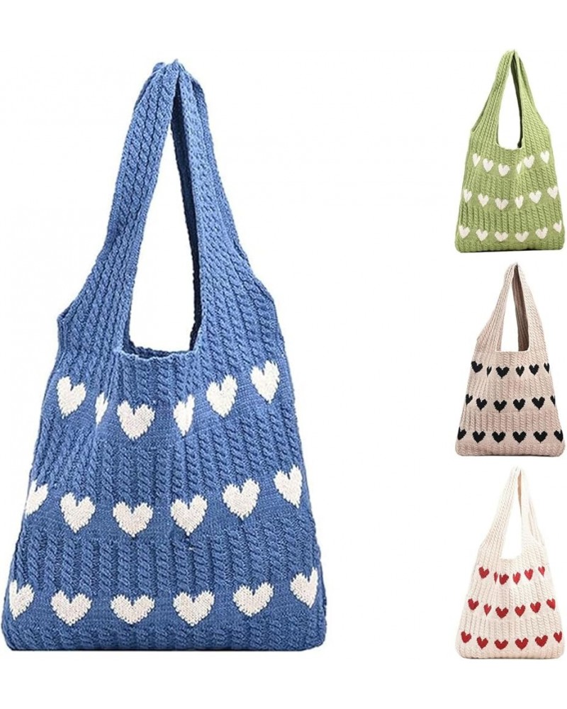 Women's Crochet Tote Bag,Hearts Pattern Knitted Shoulder Bag,Aesthetic Large Capacity Everyday Shopping Bag Purse Blue $11.39...