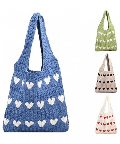 Women's Crochet Tote Bag,Hearts Pattern Knitted Shoulder Bag,Aesthetic Large Capacity Everyday Shopping Bag Purse Blue $11.39...