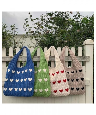 Women's Crochet Tote Bag,Hearts Pattern Knitted Shoulder Bag,Aesthetic Large Capacity Everyday Shopping Bag Purse Blue $11.39...