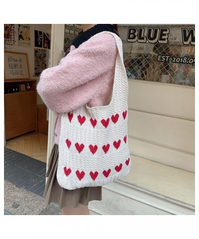 Women's Crochet Tote Bag,Hearts Pattern Knitted Shoulder Bag,Aesthetic Large Capacity Everyday Shopping Bag Purse Blue $11.39...