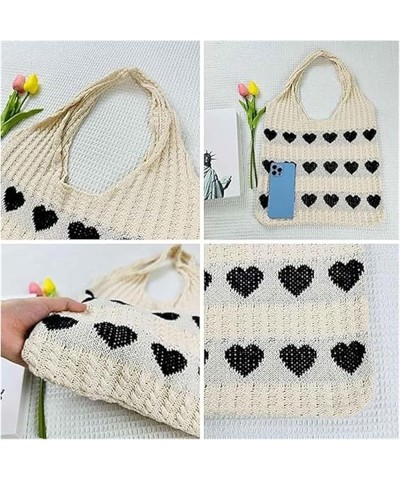 Women's Crochet Tote Bag,Hearts Pattern Knitted Shoulder Bag,Aesthetic Large Capacity Everyday Shopping Bag Purse Blue $11.39...