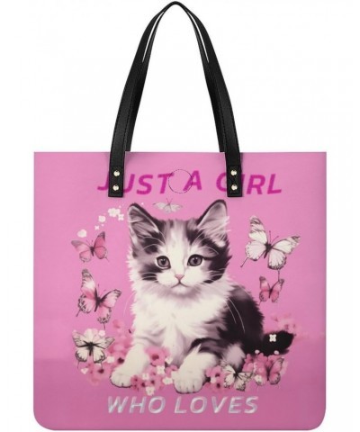 Cat Just A Girl Who Loves Handbag Large Capacity Top-Handle Bag Ladies Shoulder Totes $13.60 Totes