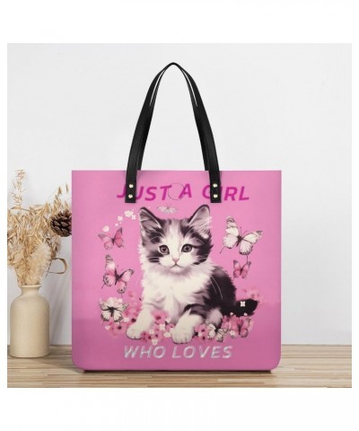 Cat Just A Girl Who Loves Handbag Large Capacity Top-Handle Bag Ladies Shoulder Totes $13.60 Totes