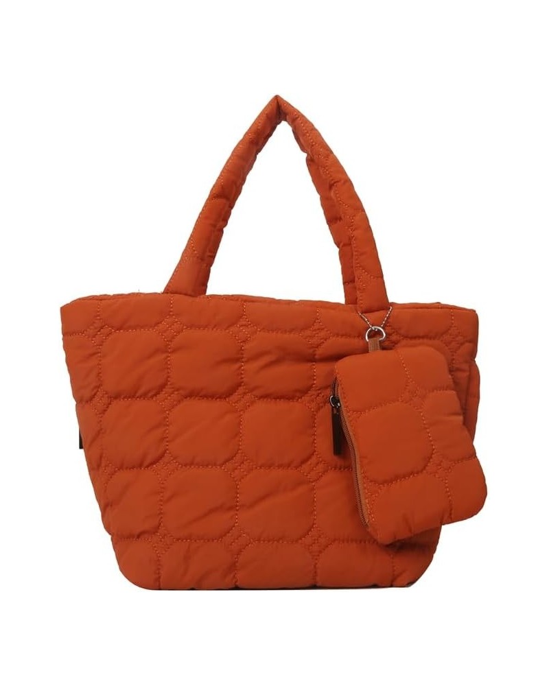 Women 2pcs Puffer Tote Bag Winter Shoulder Bag with Bag Zipper Hobo Bag Orange $11.01 Totes