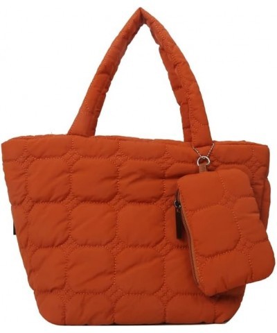 Women 2pcs Puffer Tote Bag Winter Shoulder Bag with Bag Zipper Hobo Bag Orange $11.01 Totes