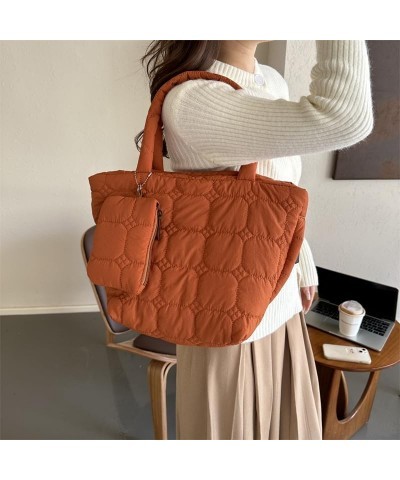 Women 2pcs Puffer Tote Bag Winter Shoulder Bag with Bag Zipper Hobo Bag Orange $11.01 Totes