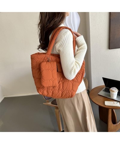 Women 2pcs Puffer Tote Bag Winter Shoulder Bag with Bag Zipper Hobo Bag Orange $11.01 Totes