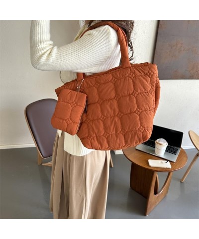 Women 2pcs Puffer Tote Bag Winter Shoulder Bag with Bag Zipper Hobo Bag Orange $11.01 Totes