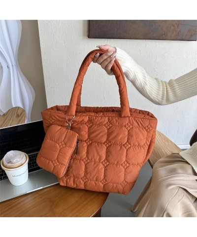 Women 2pcs Puffer Tote Bag Winter Shoulder Bag with Bag Zipper Hobo Bag Orange $11.01 Totes