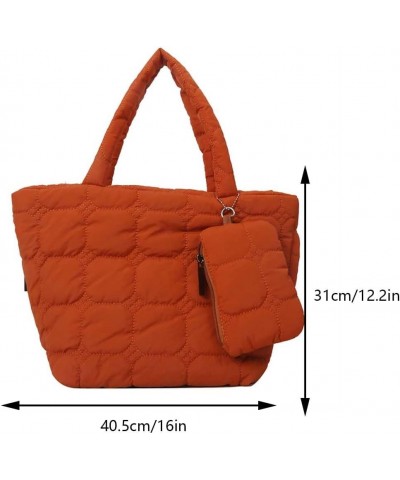 Women 2pcs Puffer Tote Bag Winter Shoulder Bag with Bag Zipper Hobo Bag Orange $11.01 Totes