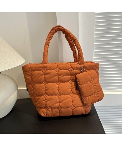 Women 2pcs Puffer Tote Bag Winter Shoulder Bag with Bag Zipper Hobo Bag Orange $11.01 Totes