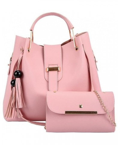 2-PC Purses and Handbags for Women Shoulder Tote Bags Top-handle Bags Satchel with Tassle Pink $22.04 Totes