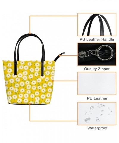 Women's Handbag,PU Leather Large Capacity Work Bag,Travel Single Shoulder Bag Fashion Daisy Chamomile $20.24 Shoulder Bags