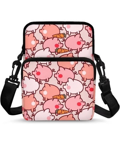 Small Crossbody Bag Travel Tote Double Shoulder Bags Mini Cell Phone Pouch for Men Women Kids Pigs $13.25 Crossbody Bags