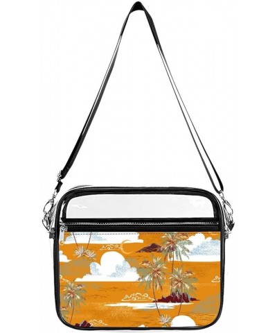 Hawaiian Island Palms Tree Clear Crossbody Shoulder Purse Bag for Men Women, Stadium Clear Messenger Bag Style $13.99 Crossbo...