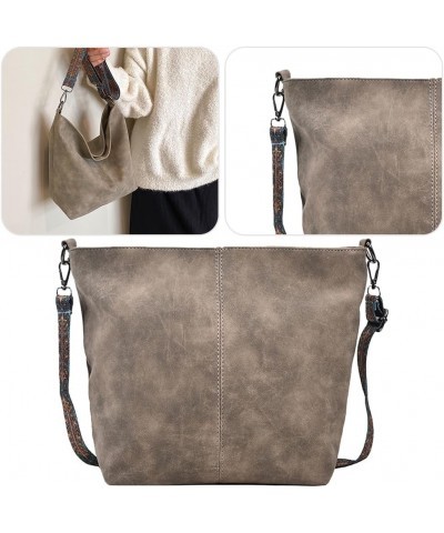 PU Large Capacity Crossbody Bag with Adjustable Strap Women Handbag Vintage Retro Style Shoulder Bag Hobo Purses Bucke Khaki ...