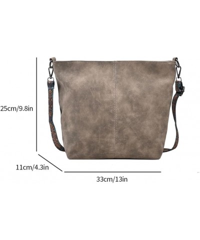 PU Large Capacity Crossbody Bag with Adjustable Strap Women Handbag Vintage Retro Style Shoulder Bag Hobo Purses Bucke Khaki ...